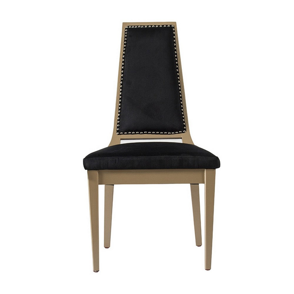 23 Inch Side Dining Chair Black Soft Velvet Upholstery Beige Rubberwood By Casagear Home BM312090