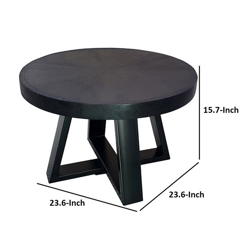 Raj 24 Inch Round Coffee Table Cross Leg Design Black Acacia Wood Iron By Casagear Home BM312091