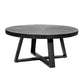 Raj 39 Inch Round Coffee Table Cross Legs Design Black Acacia Wood Iron By Casagear Home BM312092