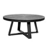 Raj 39 Inch Round Coffee Table Cross Legs Design Black Acacia Wood Iron By Casagear Home BM312092