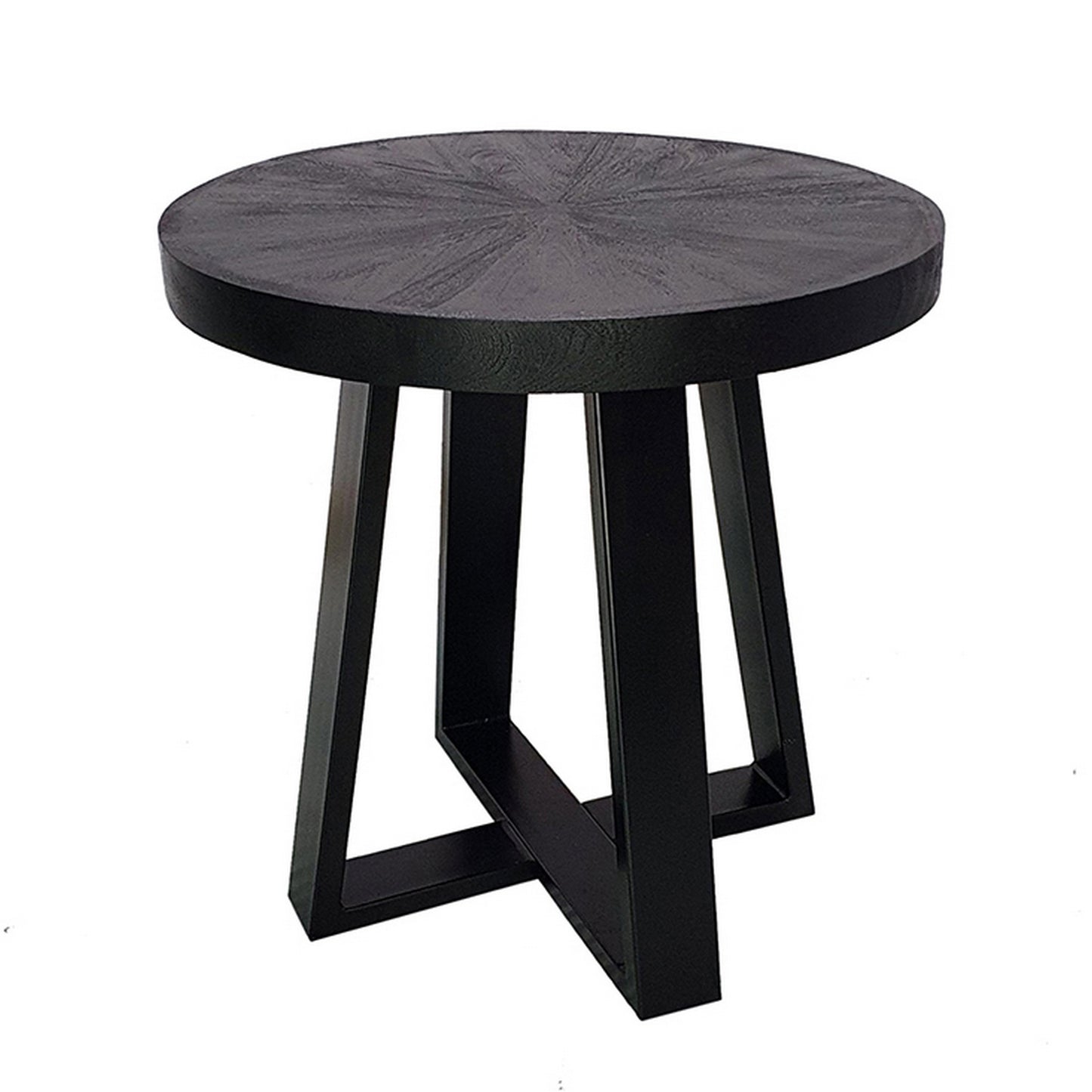 Raj 24 Inch Round Side End Table Cross Legs Design Black Acacia Wood Iron By Casagear Home BM312093