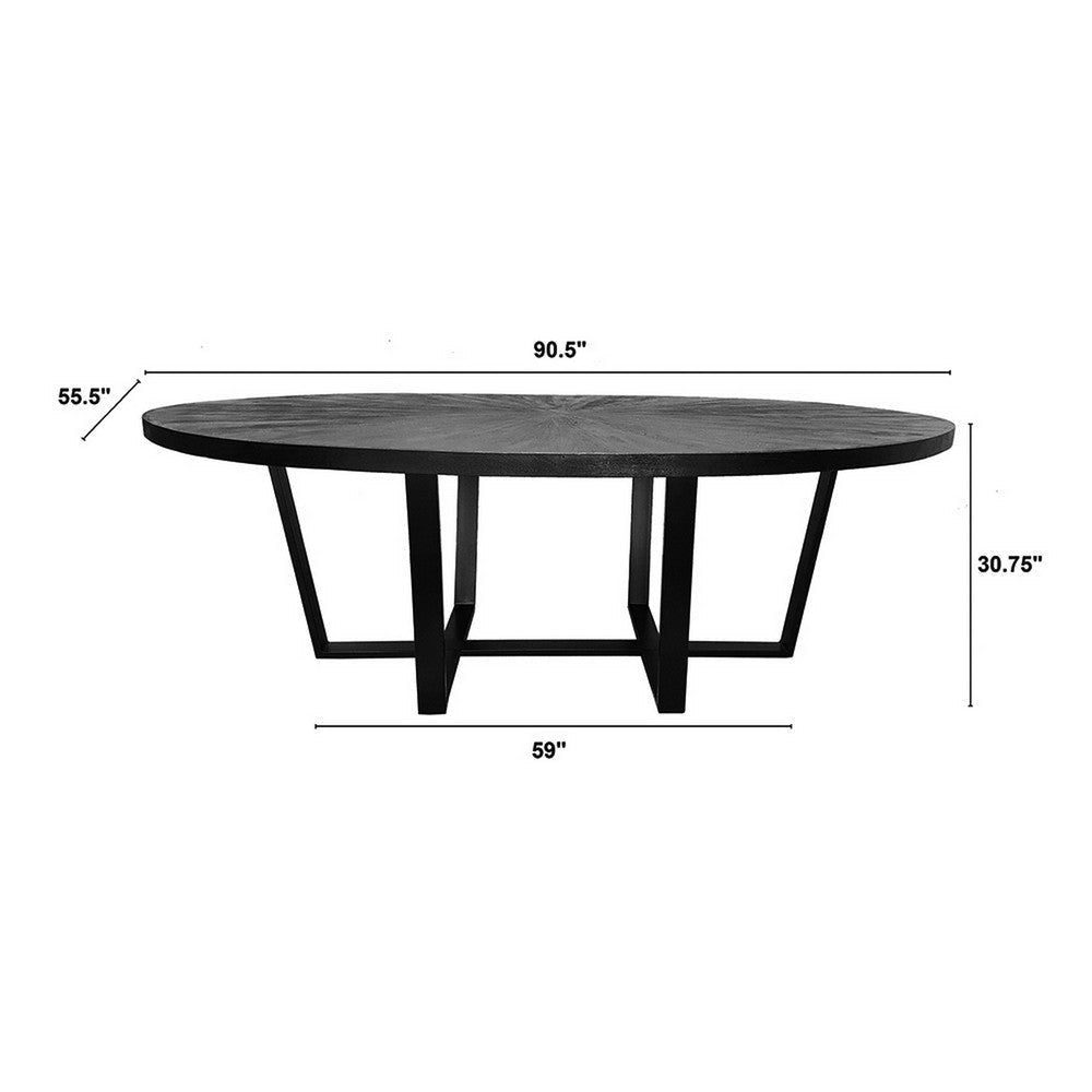 Raj 91 Inch Round Dining Table Cross Legs Design Black Acacia Wood Iron By Casagear Home BM312095