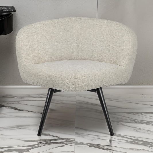 39 Inch Swivel Accent Chair Soft Cream Fabric Upholstery Black Iron Legs By Casagear Home BM312097