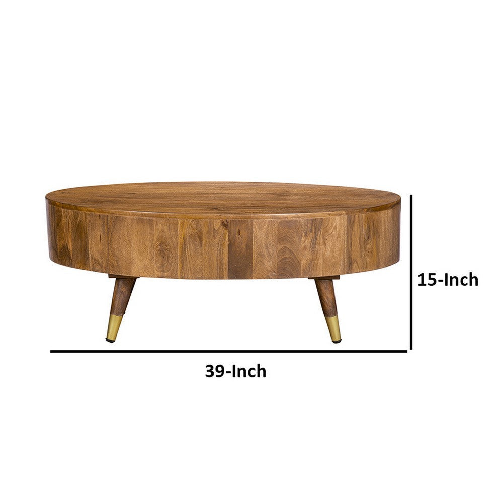 39 Inch Coffee Table Oval Mango Wood Top Angled Iron Legs Rustic Brown By Casagear Home BM312098