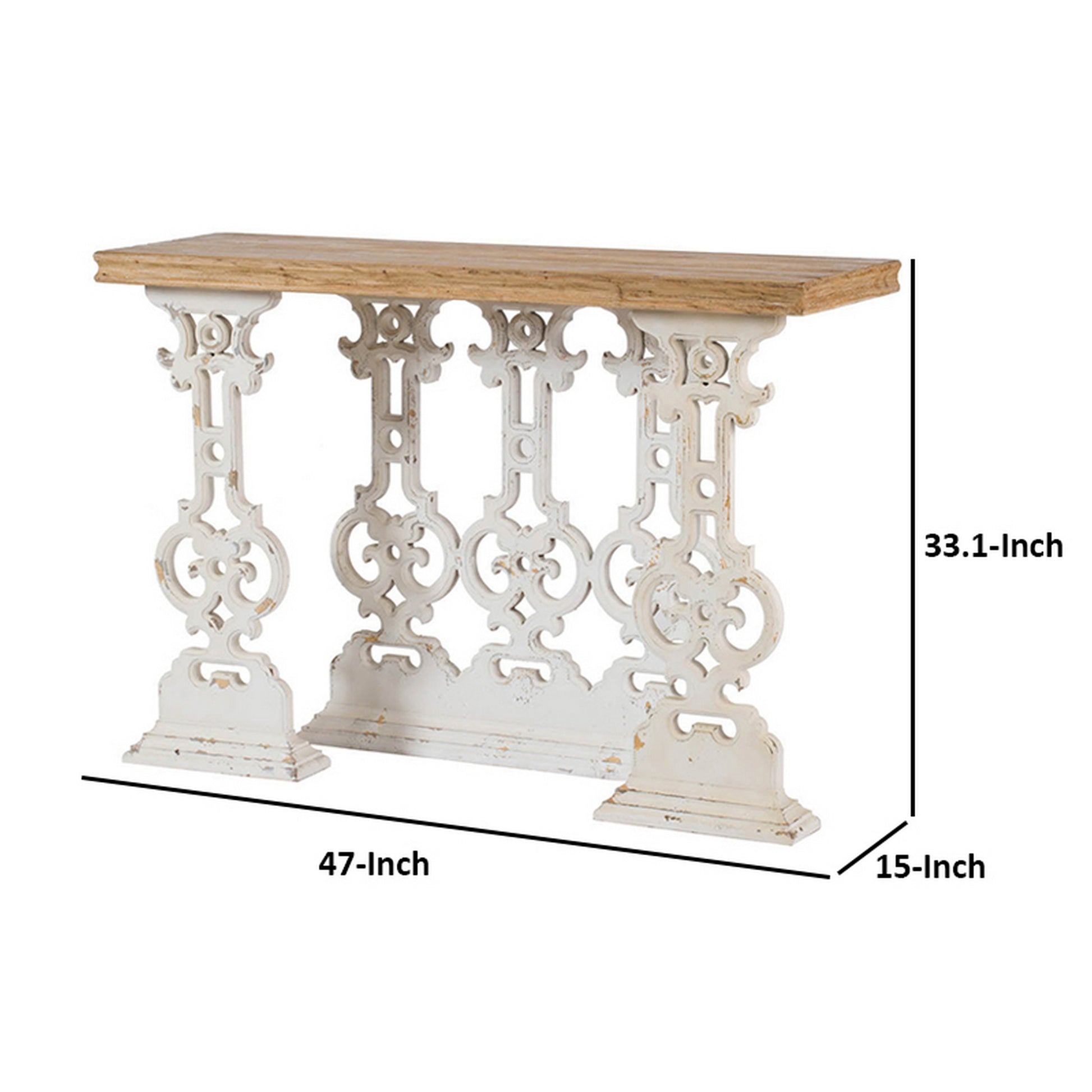 47 Inch Console Sofa Table Fir Wood Rectangular Top White Carved Legs By Casagear Home BM312101