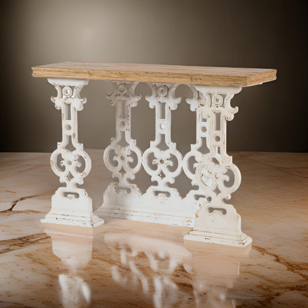 47 Inch Console Sofa Table Fir Wood Rectangular Top White Carved Legs By Casagear Home BM312101