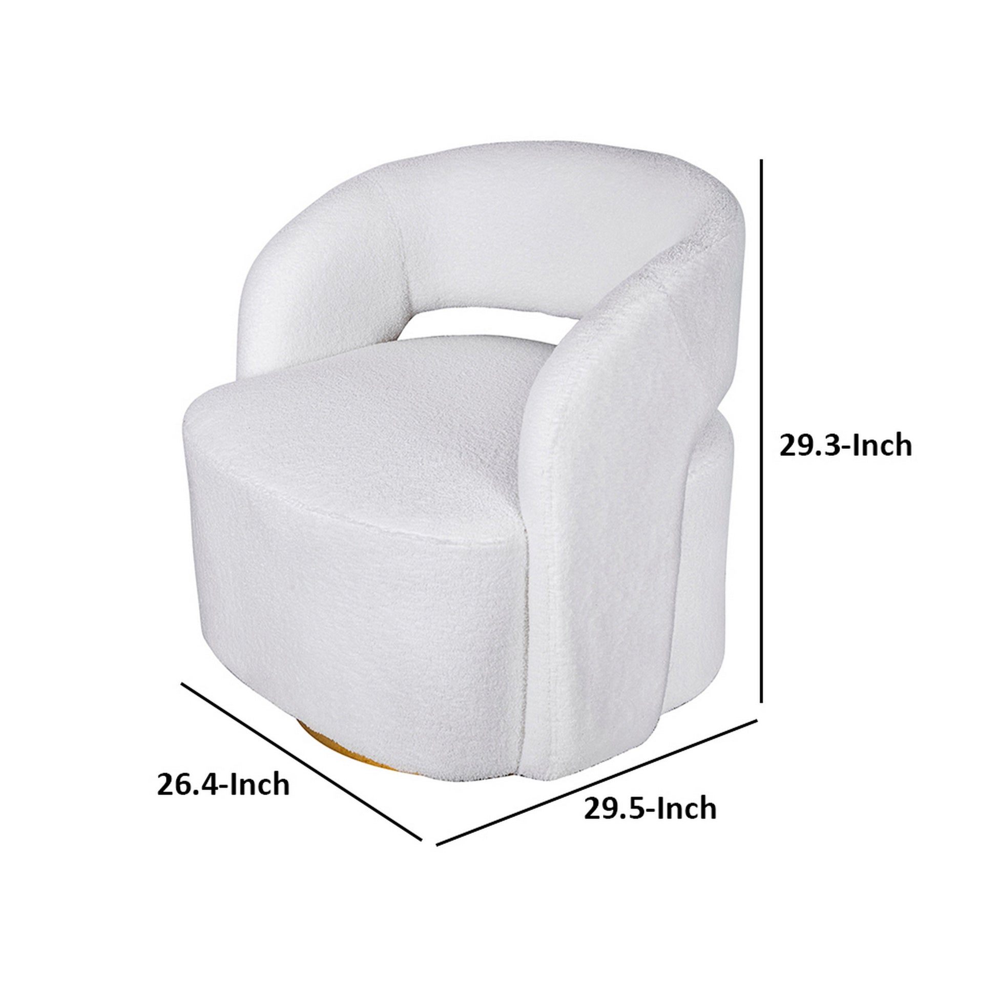 Xion 30 Inch Swivel Accent Chair White Fabric Upholstery Gold Iron Base By Casagear Home BM312103