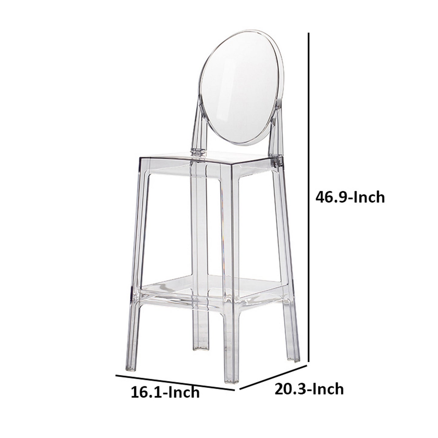 30 Inch Barstool Chair Transparent Clear Acrylic Frame Oval Backrest By Casagear Home BM312106