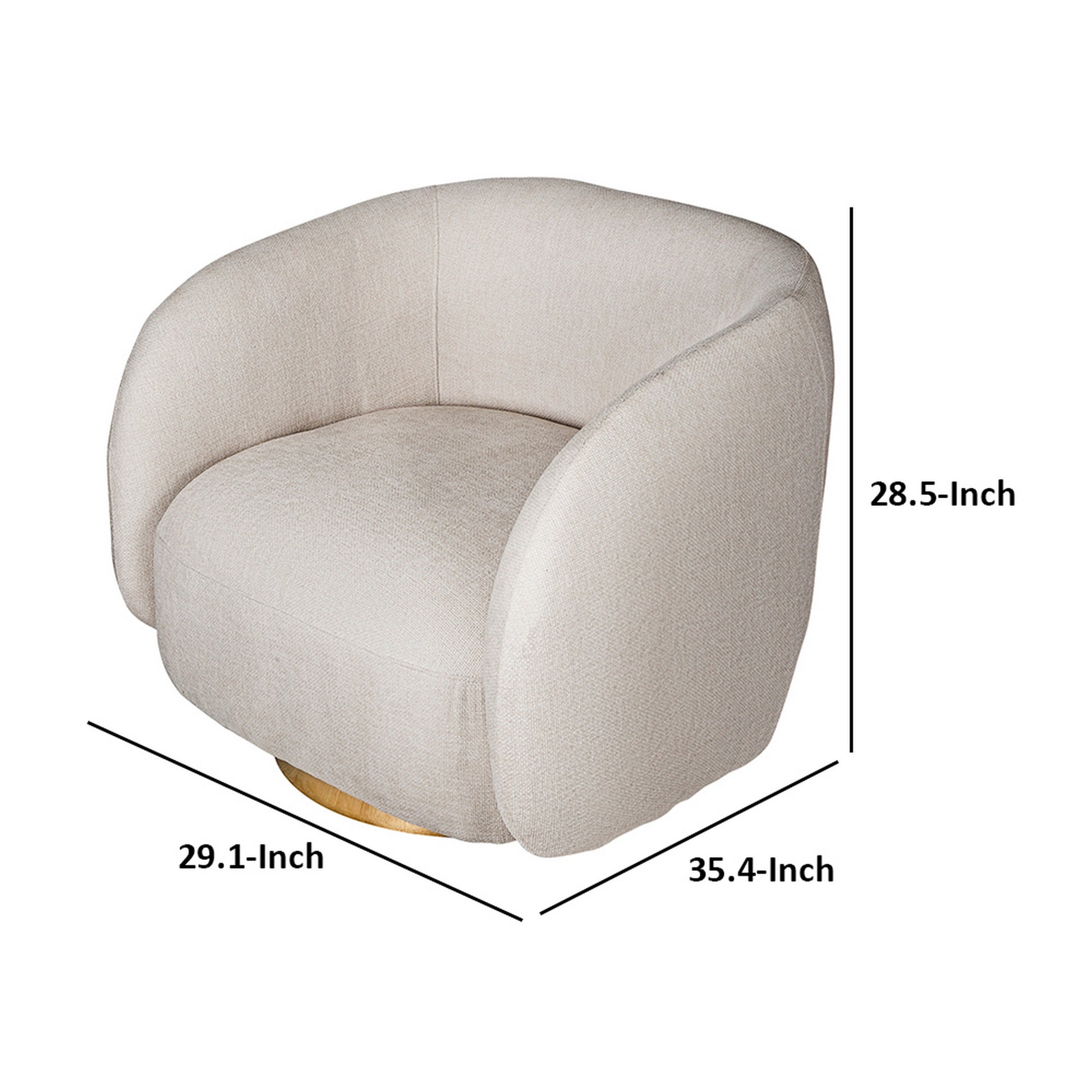 Eros 35 Inch Swivel Accent Chair Plush White Fabric Upholstery Gold Base By Casagear Home BM312107