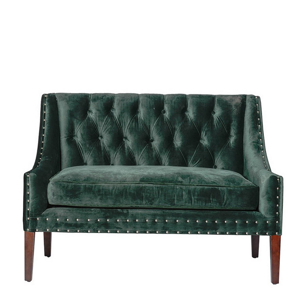 52 Inch Loveseat Settee Tufted Backrest Emerald Green Linen Rubberwood By Casagear Home BM312111