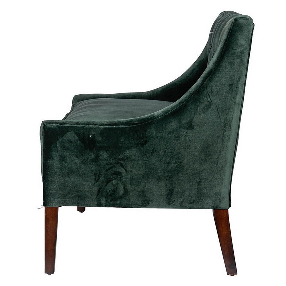 52 Inch Loveseat Settee Tufted Backrest Emerald Green Linen Rubberwood By Casagear Home BM312111