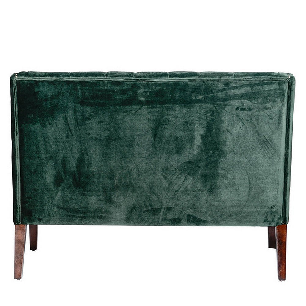 52 Inch Loveseat Settee Tufted Backrest Emerald Green Linen Rubberwood By Casagear Home BM312111