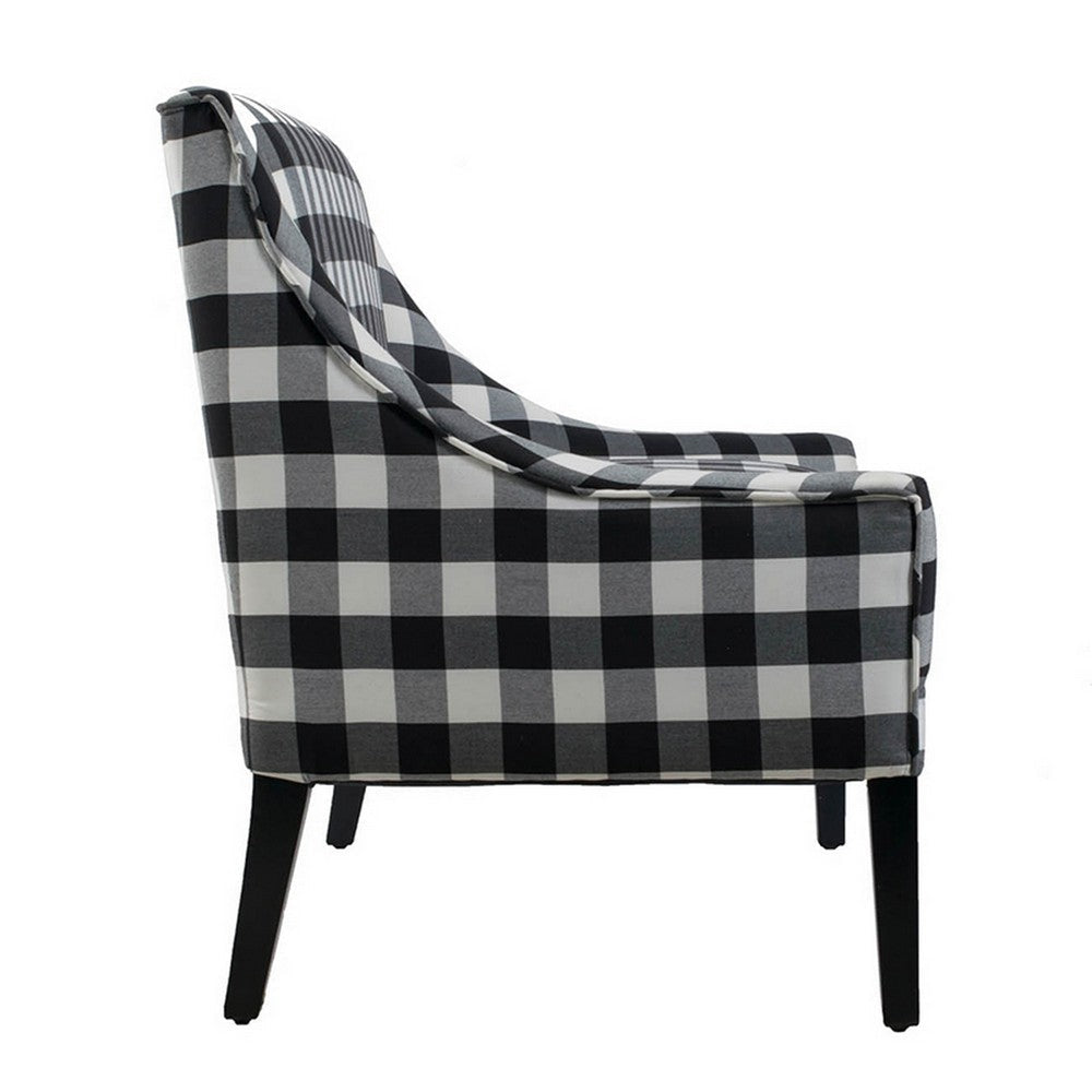 52 Inch Loveseat Settee Black and White Plaid Gingham Linen Plush Foam By Casagear Home BM312112