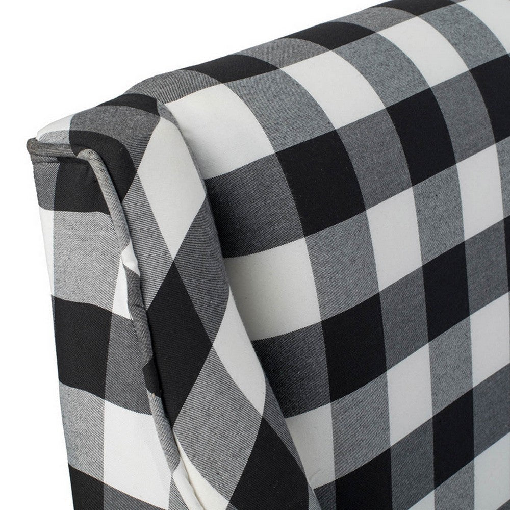 52 Inch Loveseat Settee Black and White Plaid Gingham Linen Plush Foam By Casagear Home BM312112