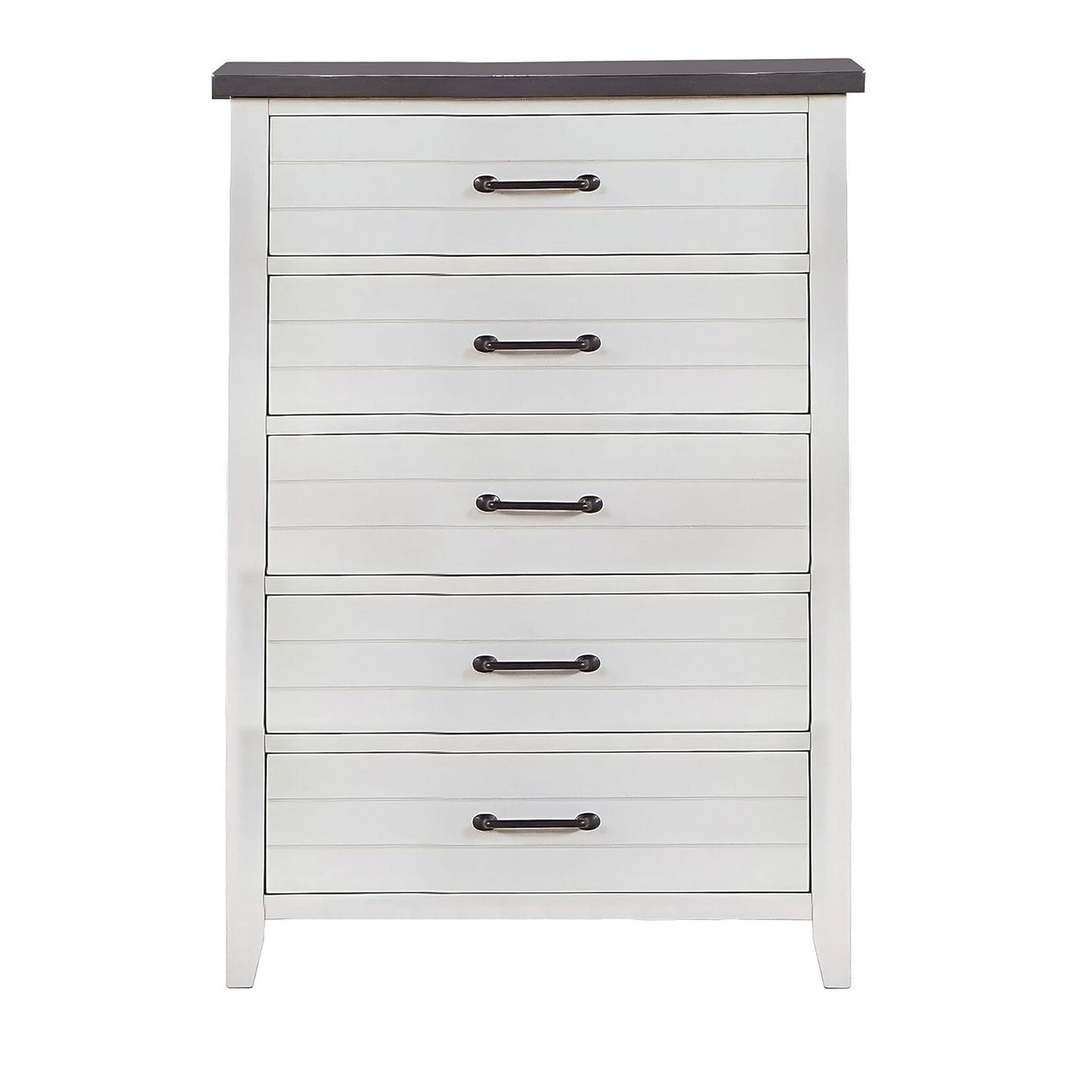 Akira 42 Inch Tall Dresser Chest 5 Drawers White Solid Wood Gray Top By Casagear Home BM312113