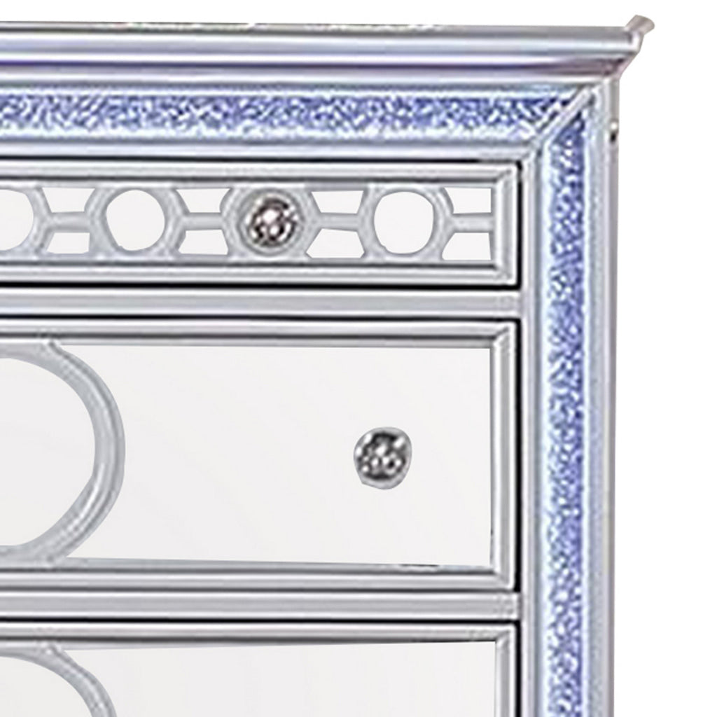 Amara 52 Inch Tall Dresser Chest LED Mirror Panels Acrylic Knobs Silver By Casagear Home BM312116