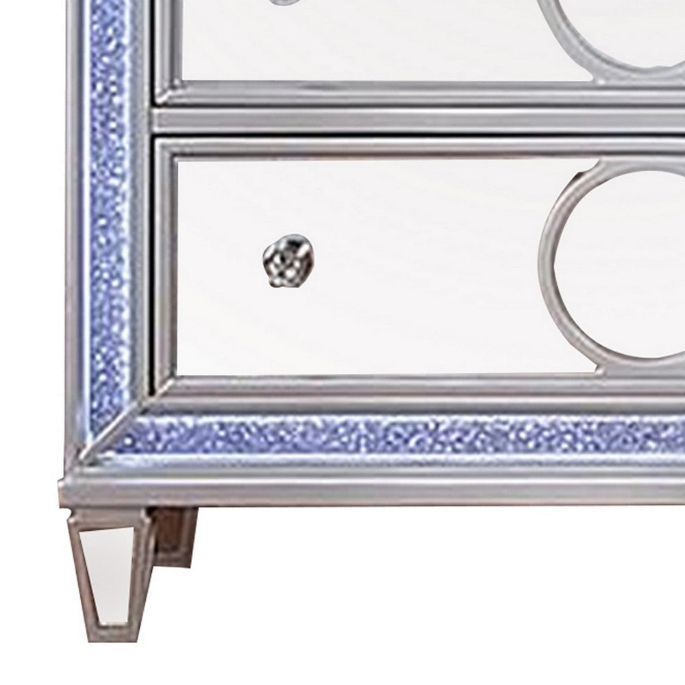 Amara 52 Inch Tall Dresser Chest LED Mirror Panels Acrylic Knobs Silver By Casagear Home BM312116