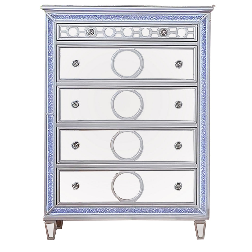 Amara 52 Inch Tall Dresser Chest LED Mirror Panels Acrylic Knobs Silver By Casagear Home BM312116