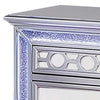 Amara 30 Inch Nightstand LED Lights Knobs Mirror Panels Wood Silver By Casagear Home BM312118