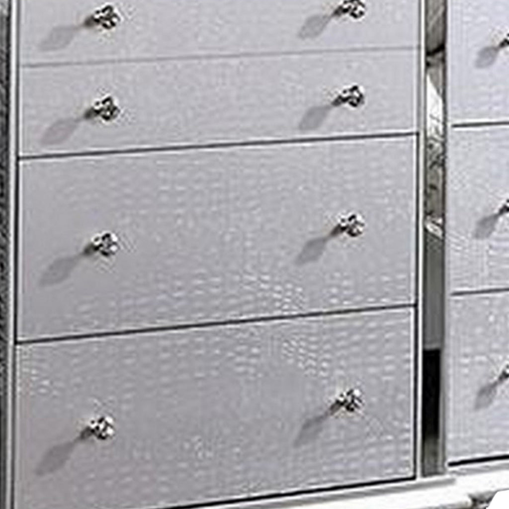 Carlos 62 Inch Dresser Crocodile Texture 9 Drawers Silver Mirrored By Casagear Home BM312120