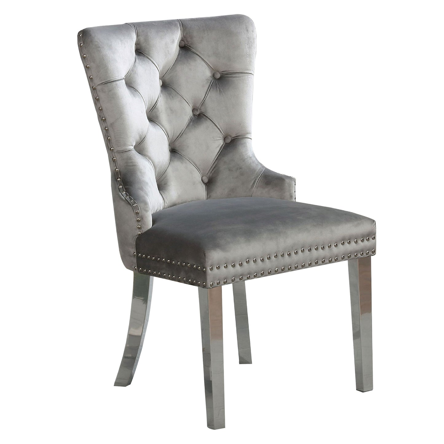 24 Inch Dining Side Chair Set of 2 Tufted Silver Gray Fabric Chrome legs By Casagear Home BM312123