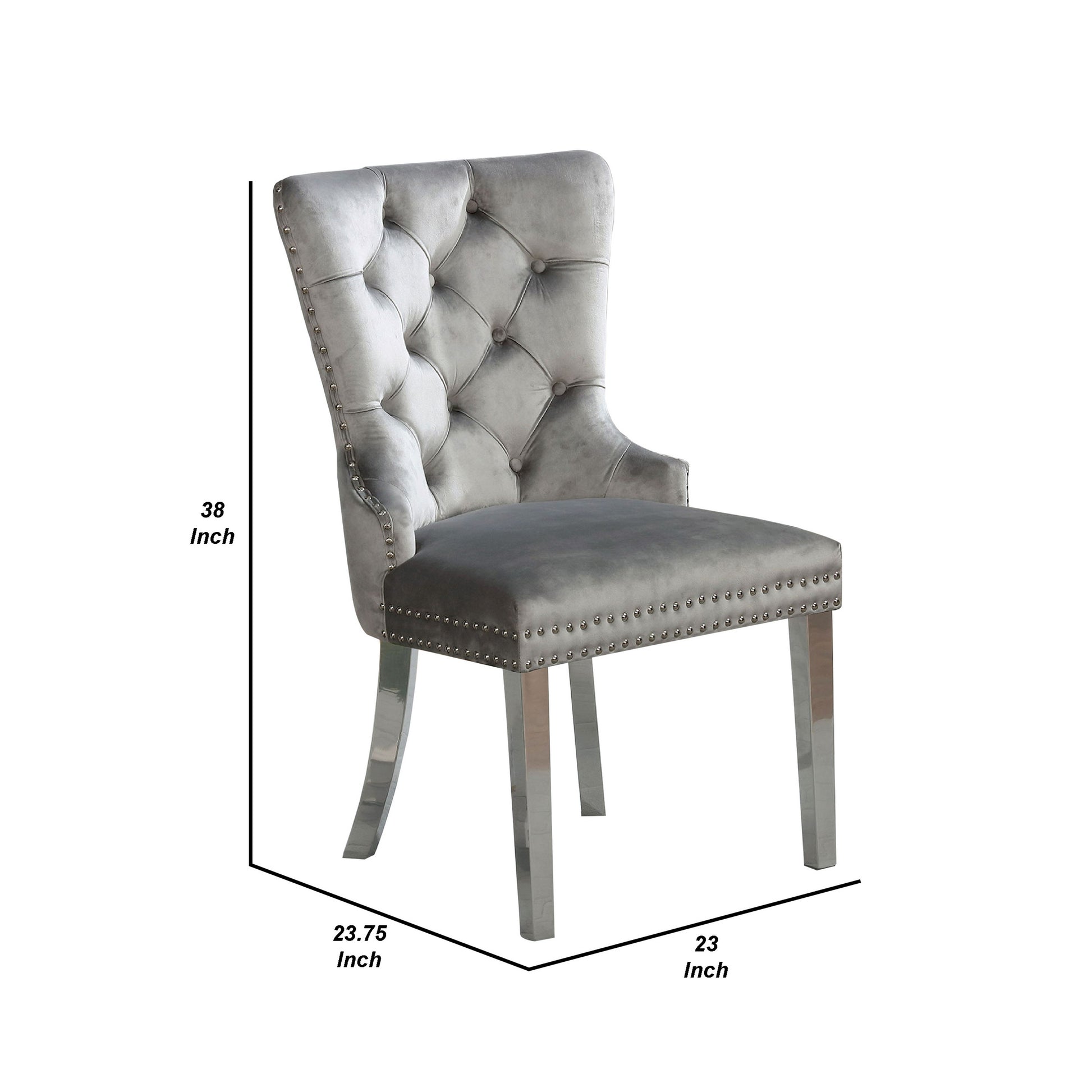 24 Inch Dining Side Chair Set of 2 Tufted Silver Gray Fabric Chrome legs By Casagear Home BM312123