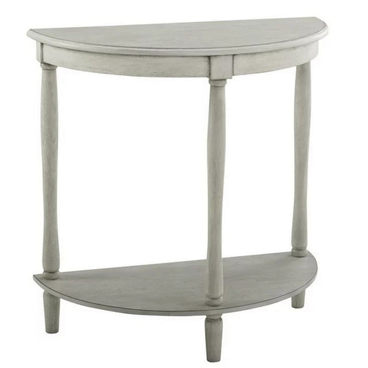 Kiana 28 Inch Side End Table, Bottom Shelf, Semicircle, Antique Gray Wood By Casagear Home