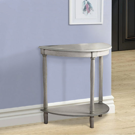 Kiana 28 Inch Side End Table Bottom Shelf Semicircle Antique White Wood By Casagear Home BM312131