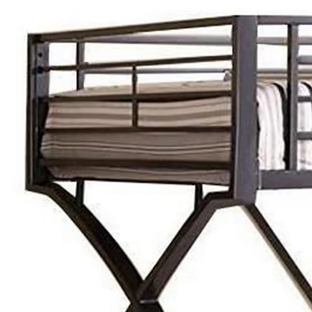 Twin Over Full Bunk Bed Modern Arc Design Front Ladder Sturdy Gray Metal By Casagear Home BM312139