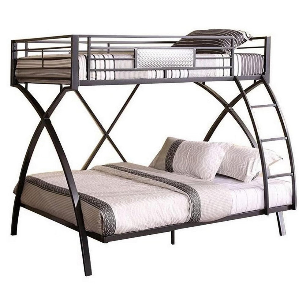 Twin Over Full Bunk Bed, Modern Arc Design, Front Ladder, Sturdy Gray Metal By Casagear Home