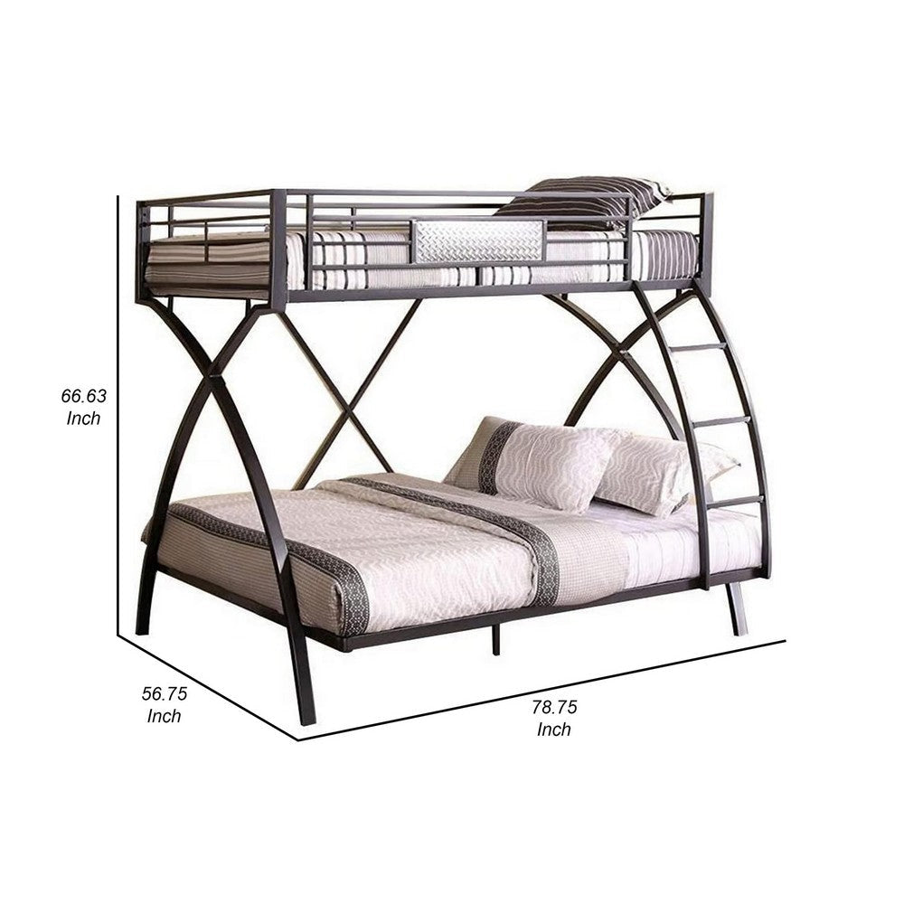 Twin Over Full Bunk Bed Modern Arc Design Front Ladder Sturdy Gray Metal By Casagear Home BM312139