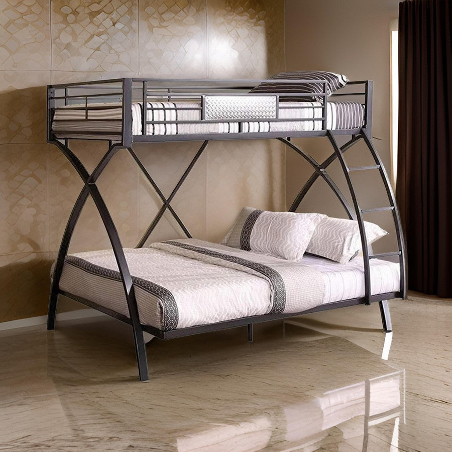 Twin Over Full Bunk Bed Modern Arc Design Front Ladder Sturdy Gray Metal By Casagear Home BM312139