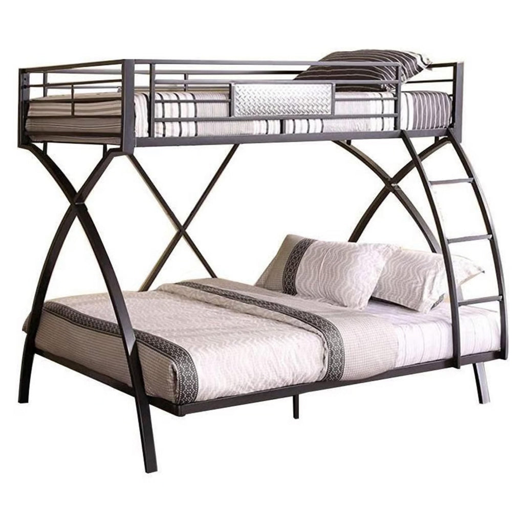 Twin Over Full Bunk Bed Modern Arc Design Front Ladder Sturdy Gray Metal By Casagear Home BM312139