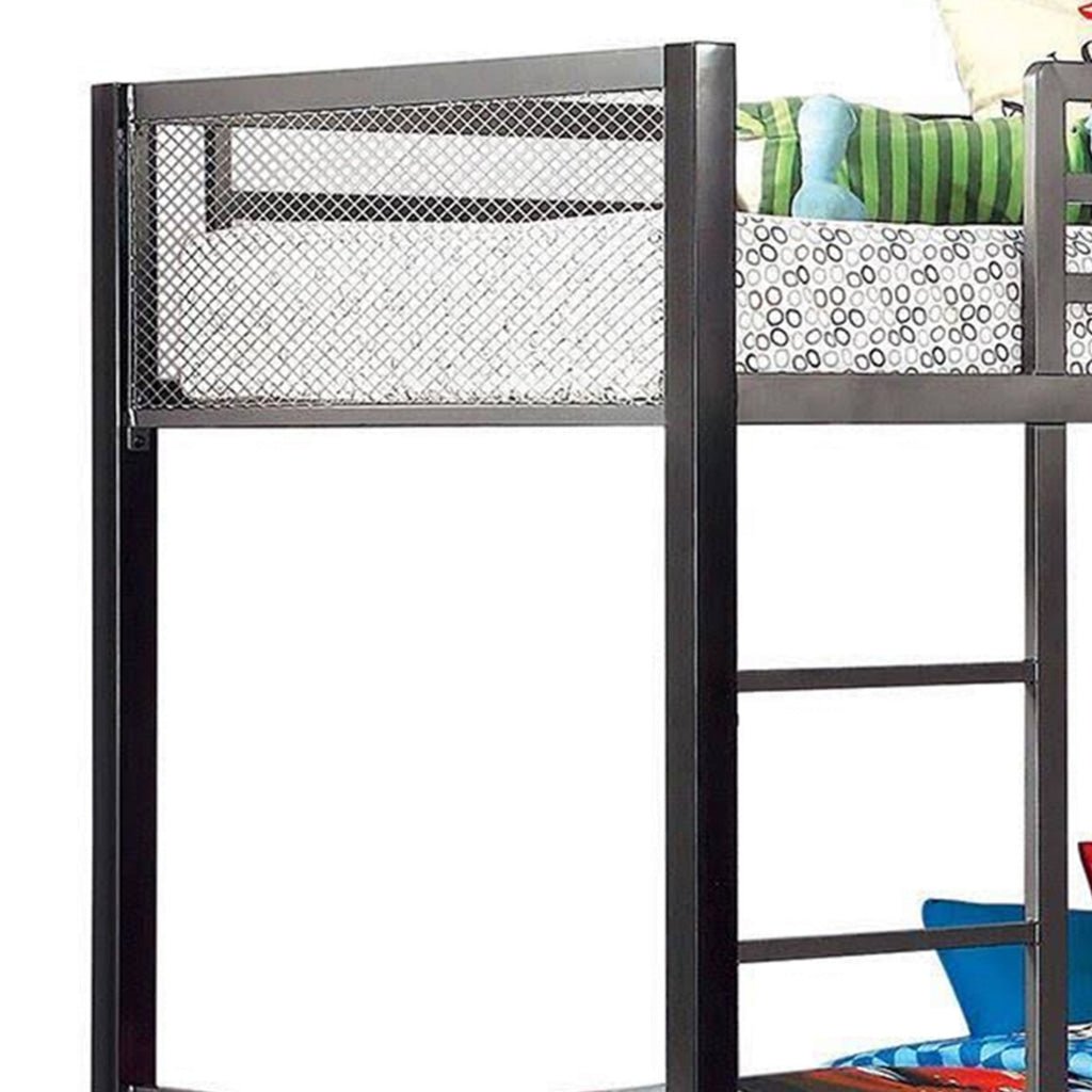 Triple Twin Size Bunk Beds with Desk and Ladders Silver Metal Frame By Casagear Home BM312140