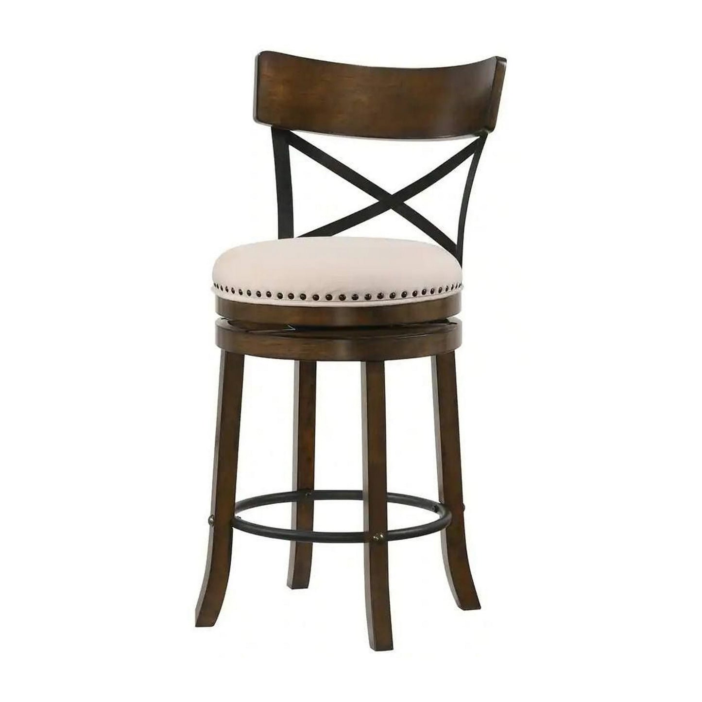 Vesper 27 Inch Swivel Counter Stool Chair Set of 2 Beige Seat Brown Wood By Casagear Home BM312141