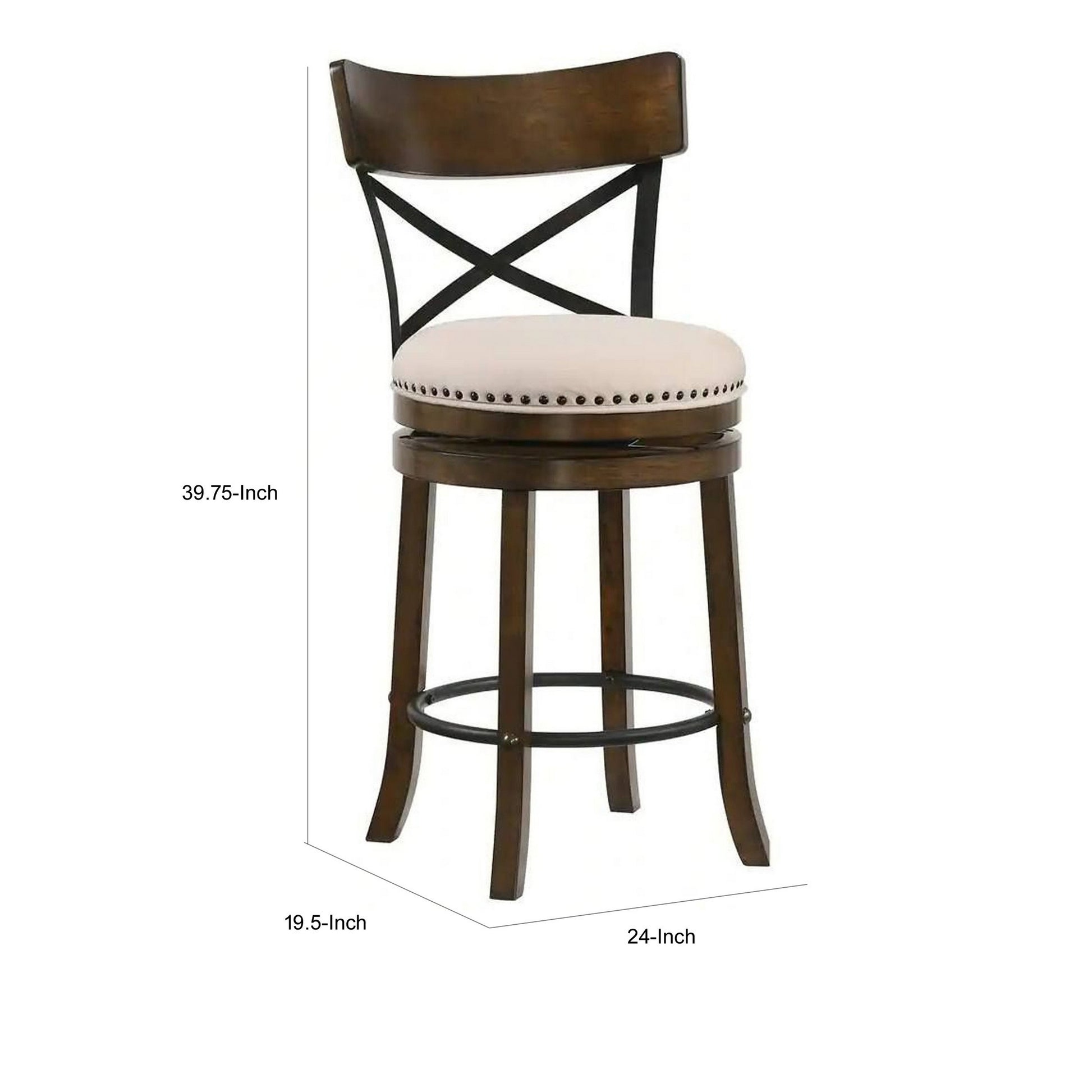 Vesper 27 Inch Swivel Counter Stool Chair Set of 2 Beige Seat Brown Wood By Casagear Home BM312141