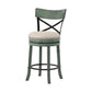 Vesper 31 Inch Swivel Barstool Chair Set of 2, Beige Seat, Green Wood Frame By Casagear Home