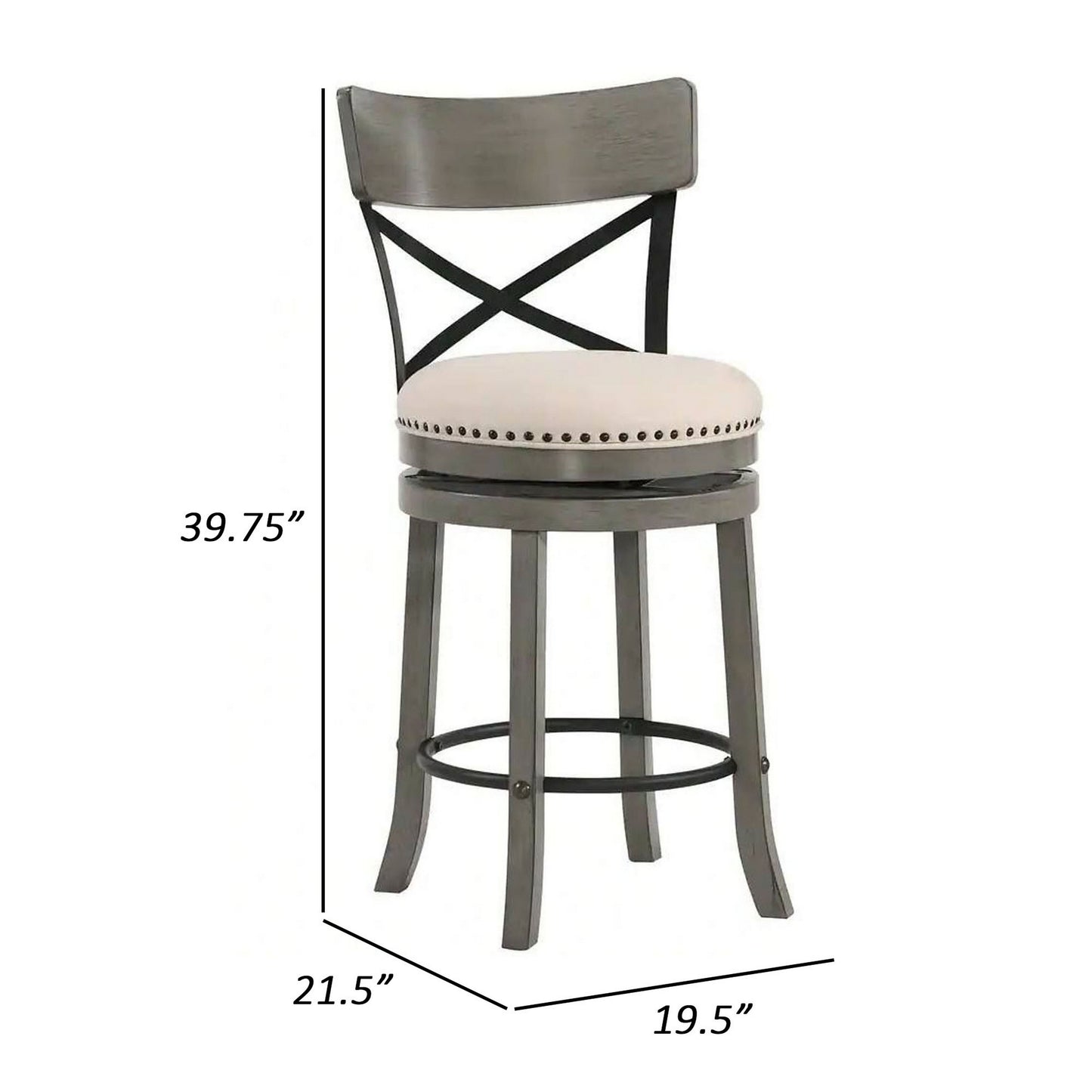 Vesper 27 Inch Swivel Counter Stool Chair Set of 2 Beige Seat Gray Wood By Casagear Home BM312145