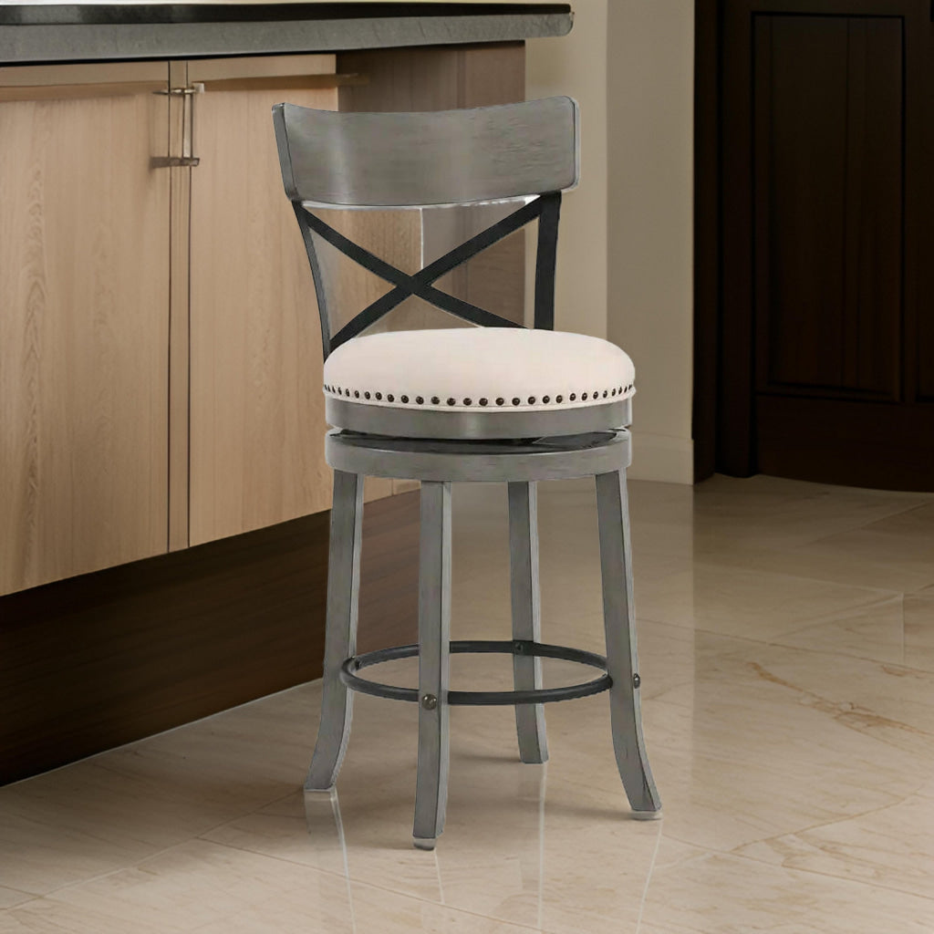 Vesper 27 Inch Swivel Counter Stool Chair Set of 2 Beige Seat Gray Wood By Casagear Home BM312145