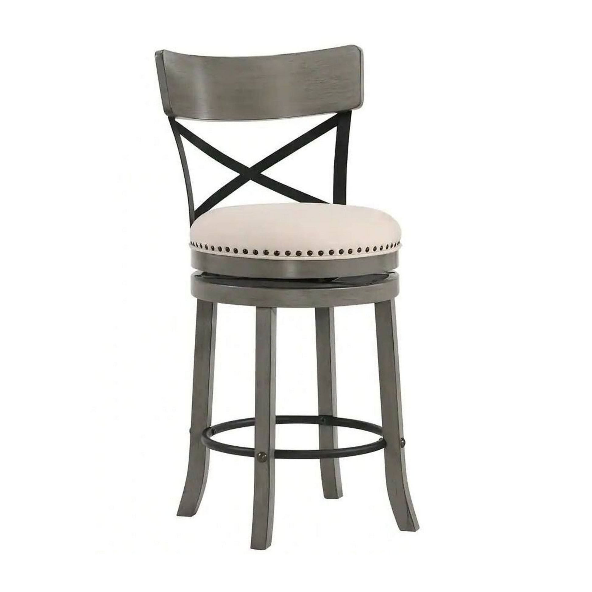 Vesper 27 Inch Swivel Counter Stool Chair Set of 2 Beige Seat Gray Wood By Casagear Home BM312145