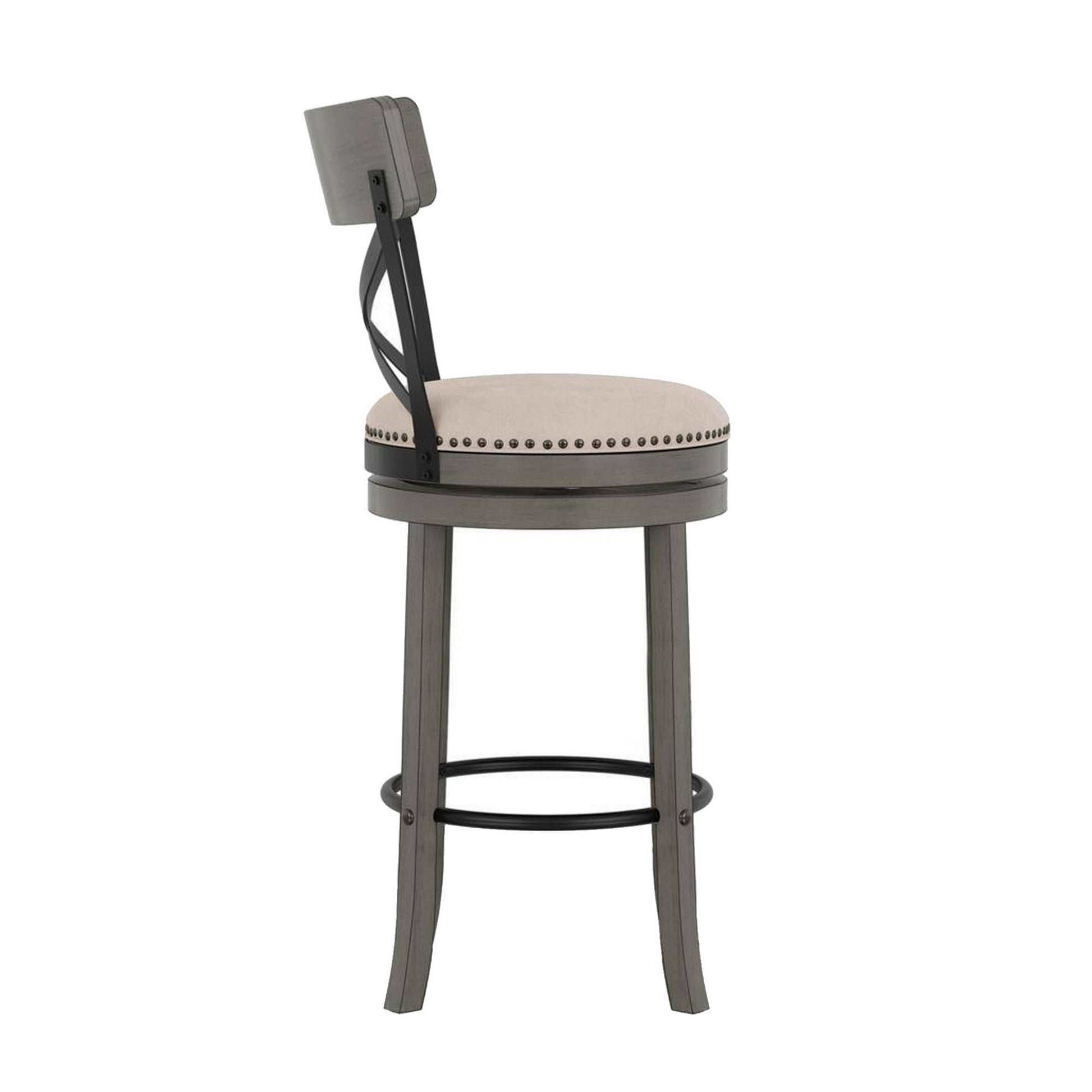 Vesper 31 Inch Swivel Barstool Chair Set of 2 Beige Seat Gray Wood Frame By Casagear Home BM312146