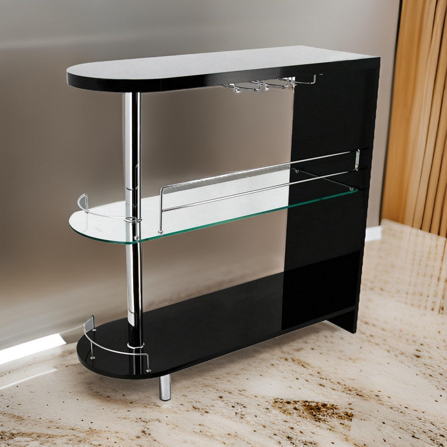 Zaina 42 Inch Modern Bar Table 3 Shelves Tempered Glass Black Chrome By Casagear Home BM312147