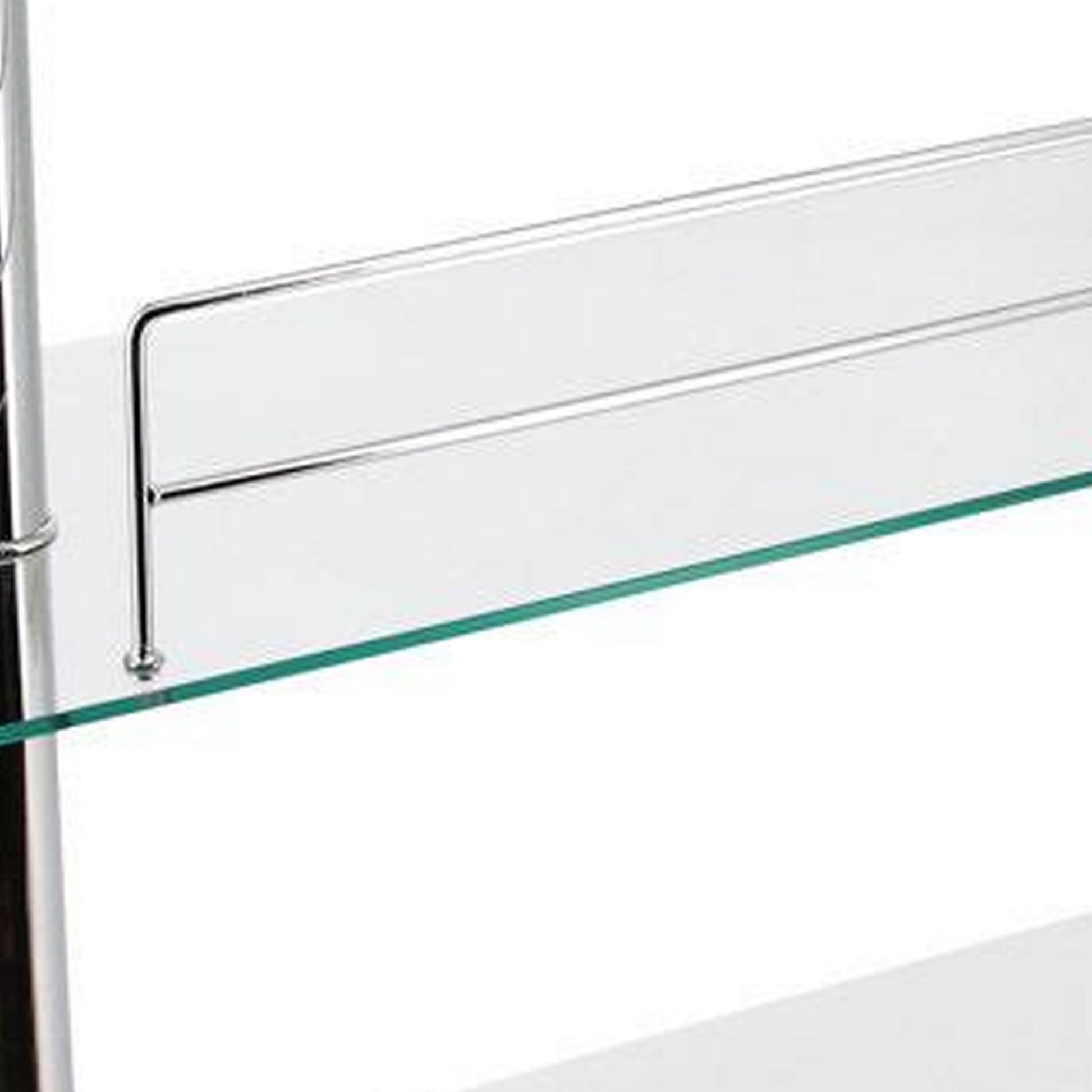 Zaina 42 Inch Modern Bar Table 3 Shelves Tempered Glass White Chrome By Casagear Home BM312148