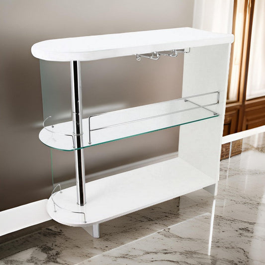 Zaina 42 Inch Modern Bar Table 3 Shelves Tempered Glass White Chrome By Casagear Home BM312148