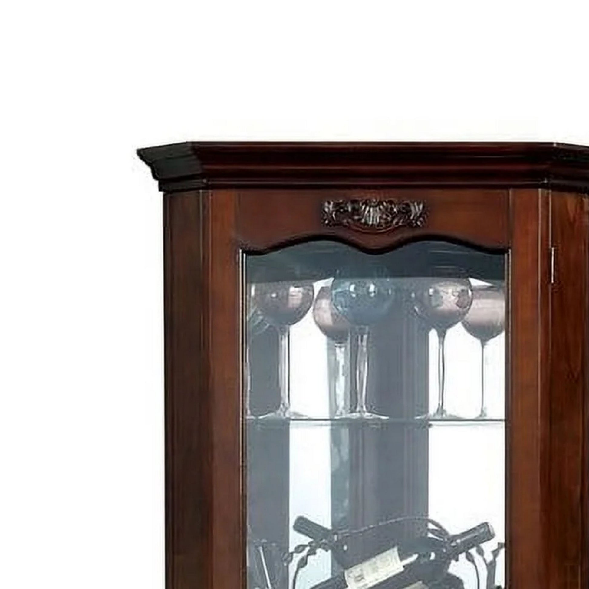 72 Inch Corner Curio Cabinet 5 Shelves Tempered Glass Door Brown Wood By Casagear Home BM312149