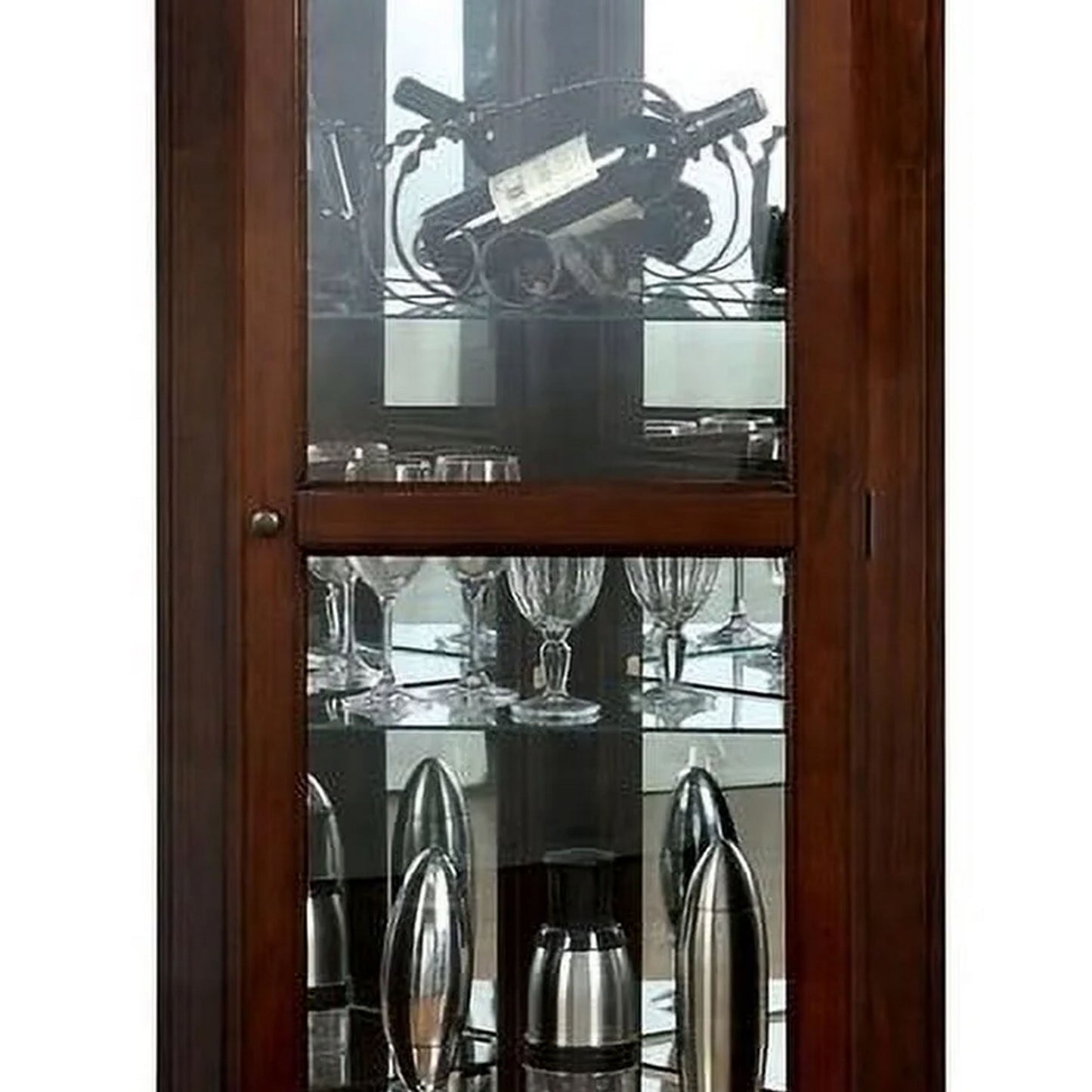 72 Inch Corner Curio Cabinet 5 Shelves Tempered Glass Door Brown Wood By Casagear Home BM312149