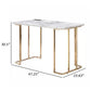 Jenny 47 Inch Desk USB Power Outlet Gold Metal Legs White Faux Marble By Casagear Home BM312151