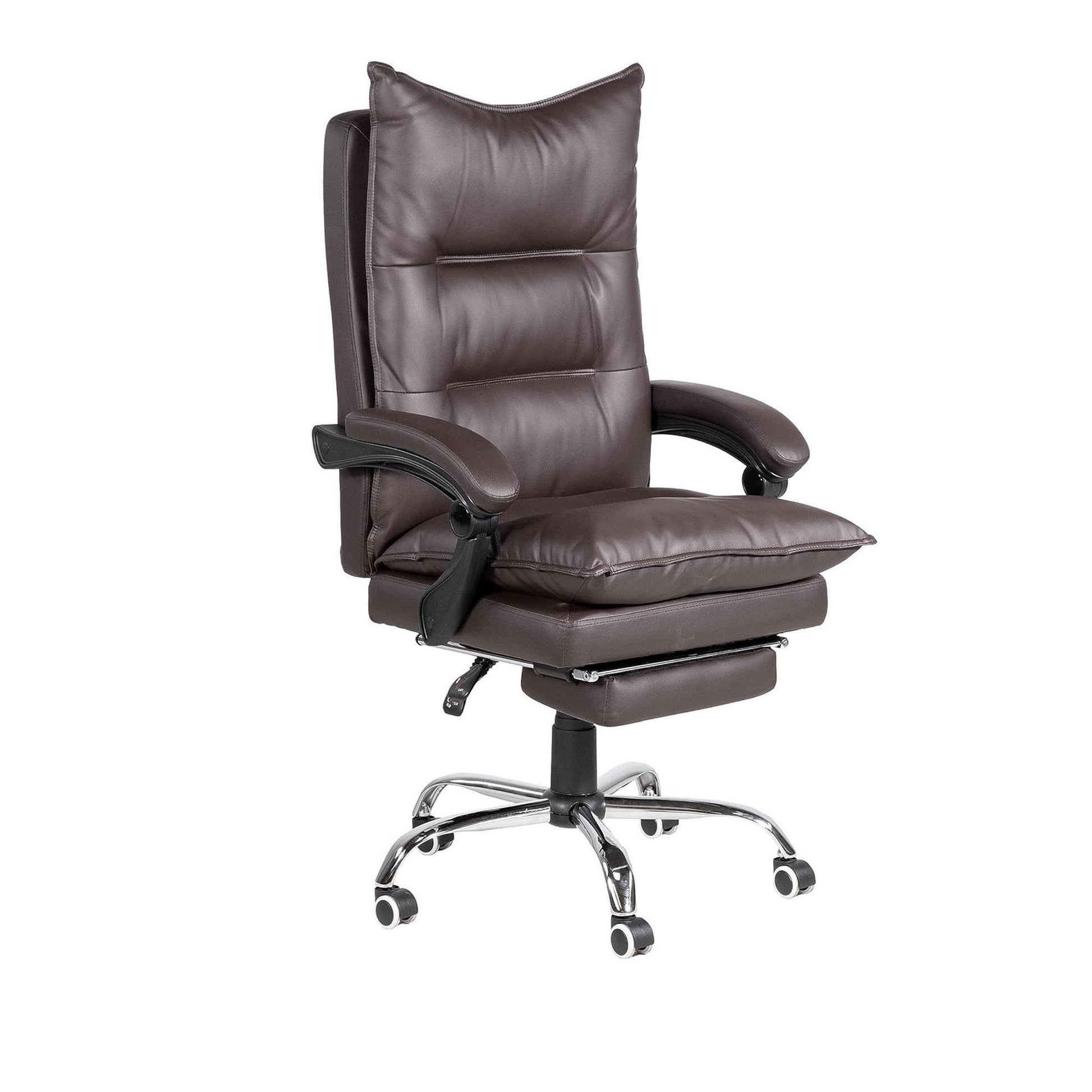 Elin 46 Inch Office Chair Recliner Footrest Brown Faux Leather Wheels By Casagear Home BM312153