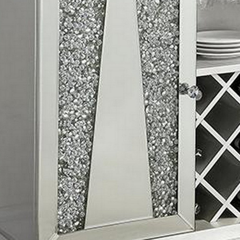 Rigo 52 Inch Sideboard Server 2 Door Mirrored Acrylic Diamonds Silver By Casagear Home BM312155