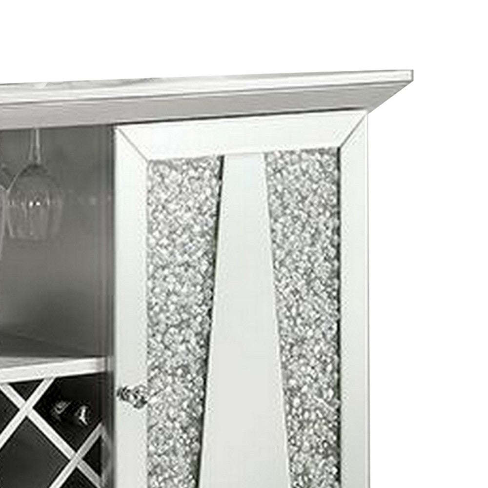 Rigo 52 Inch Sideboard Server 2 Door Mirrored Acrylic Diamonds Silver By Casagear Home BM312155